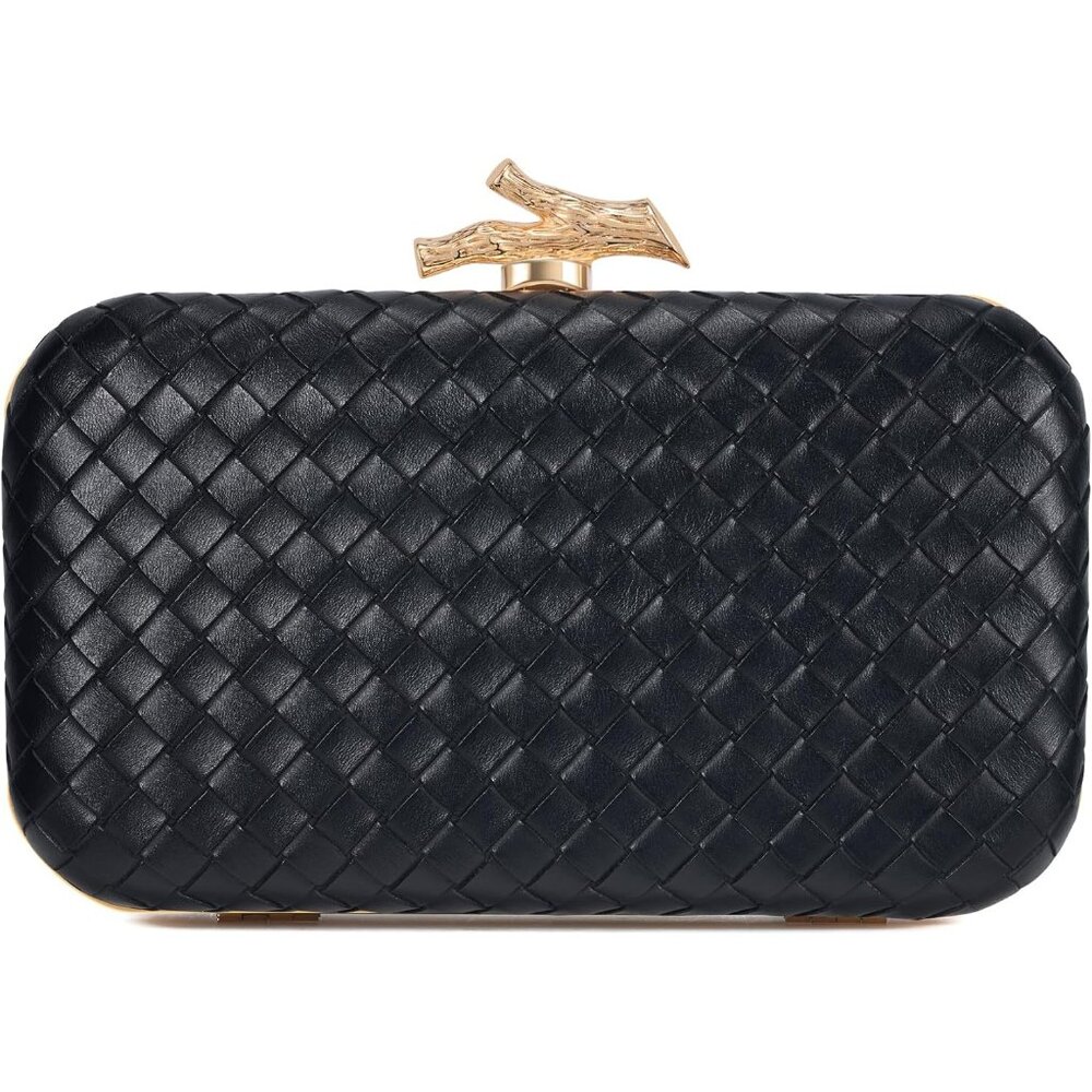 Women's Black Satin Leather Evening Formal Shoulder Clutch Chain Strap Bag